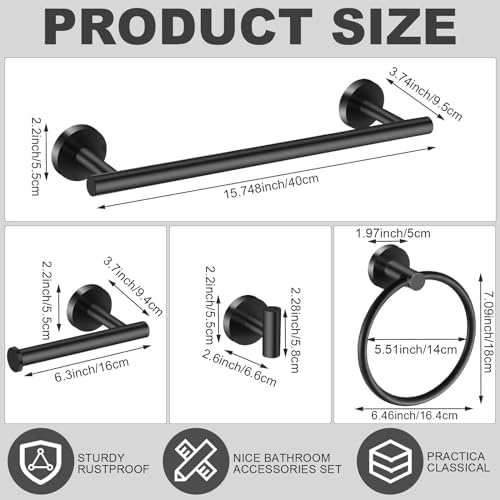 Sturdy 20-Piece Bathroom Hardware Set Stainless Steel Matte Black