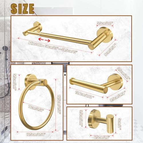 Stylish 5PCS Brushed Gold Bathroom Accessories Set - Elegant Towel Bar More