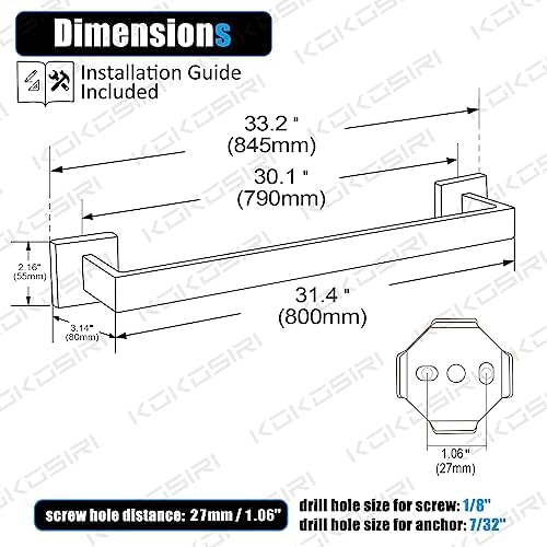Premium 32-Inch Stainless Steel Towel Bar Wall-Mounted Bathroom Kitchen Towel Holder