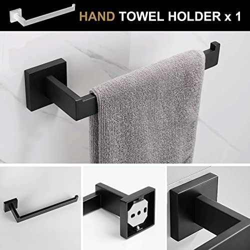 Premium Black Bathroom Towel Bar Set with Double Hook and Toilet Paper Holder