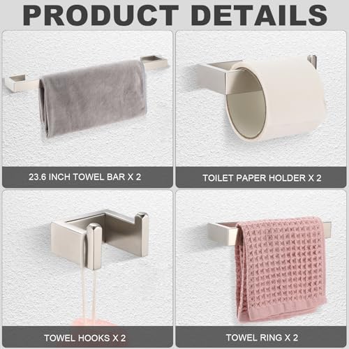 8-Piece Stainless Steel Bathroom Hardware Set Modern Design Silver Finish